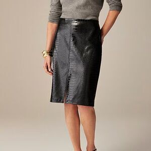 J. Crew ce642 Pencil skirt in croc-embossed faux leather Black NWT size 2